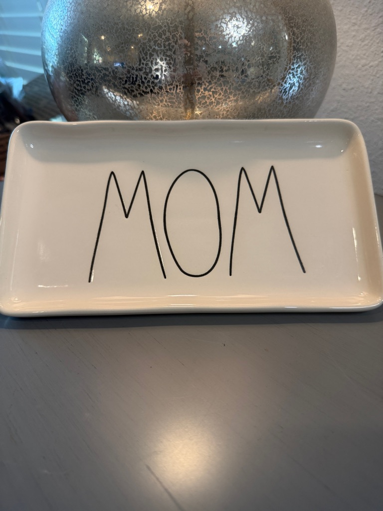 Rae Dunn Ceramic Mom Trinket Dish - Off White With Black Lettering